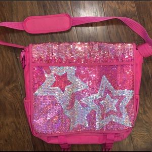 JUSTICE PINK SEQUIN STARS MESSENGER BAG!!